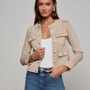 L'AGENCE Yari Collarless Stretch Cotton Jacket